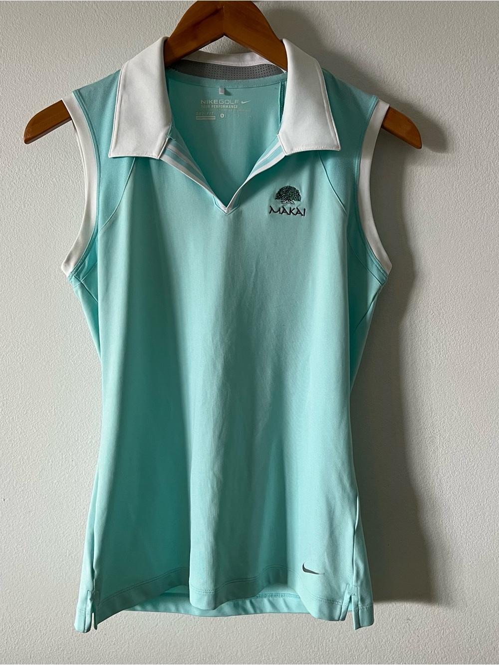 Nike Golf Tour Dri Fit Makai Sleeveless Polo Tank - Mint & White Sz S